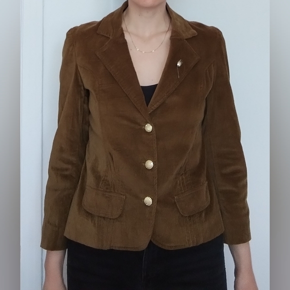 Velvet khaki blazer with golden mouse detail - Picture 4 of 4